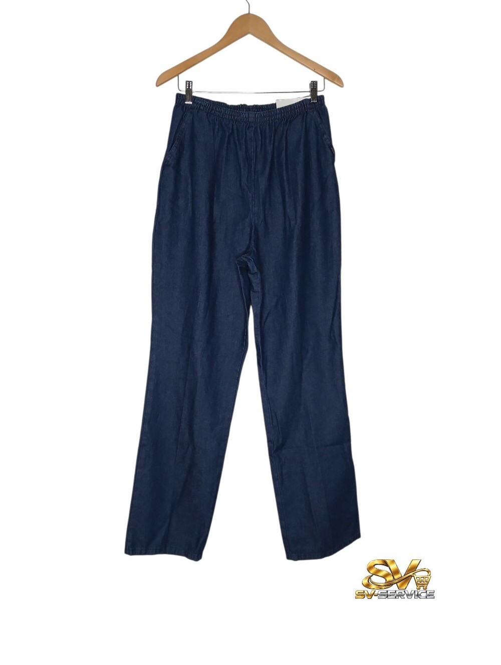 chic Navy Elastic-Waist Pull On Pants